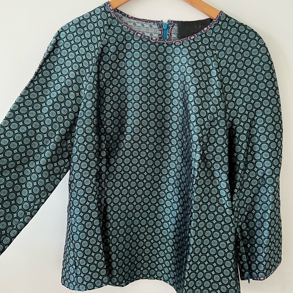 J-Crew Collection jade foulard top silk 
Green & Blue Printed Long Sleeve